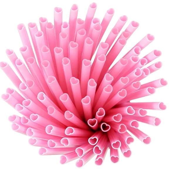 Januofit 50pcs Heart Shaped Pink Straws 8mm Individually Wrapped Disposable Drinking Straws for Galentine's Brunches,Cocktail, Birthday Parties, Pastel Weddings & Bridal Shower Decorations