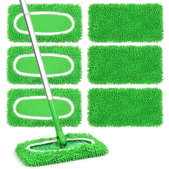 Januofit 6Pcs Reusable Microfiber Mop Pads Compatible with Sweeper Mop, Replacement Wet Mopping pad Refills & Washable Dry Sweeping Cloths for Surface/Hardwood Floor Cleaning
