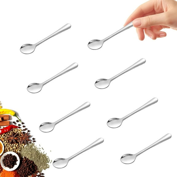 Januofit 8 PCS Mini Spoons for Desserts, Honey, And Tasting, Small Stainless Steel Tiny Spoons for Spices, Salt, Sugar, Pepper, 2.95" Cute Condiment Scoops