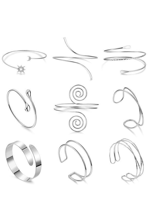 9Pcs Arm Cuff Bracelets Gold Upper Arm Cuff for Women Adjustable Upper Arm Bangle Bracelet Minimalist Irregular Arm Bangle Armband Coil Swirl Armlets Armband Jewelry Set