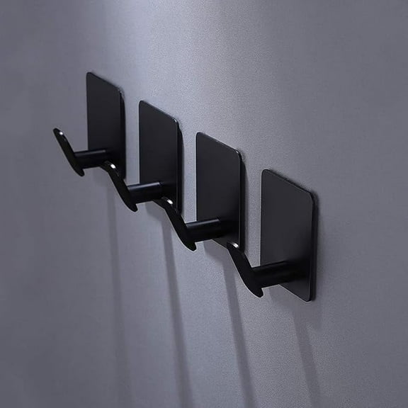 Januofit Adhesive Hooks - 4 Pack Towel/Coat Hooks Wall Hook Stick on Bathroom or Kitchen (Matte Black, Stainless Steel)