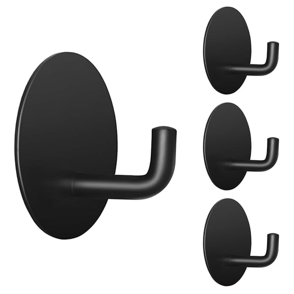 Januofit Adhesive Hooks for Bathrooms, 4 Piece Towel Hooks for Hanging Hat Robe Coat, Stick on Hooks for Kitchens, Strong Self-Adhesive No Damage Waterproof Stainless Steel Sticky Hook (Black)