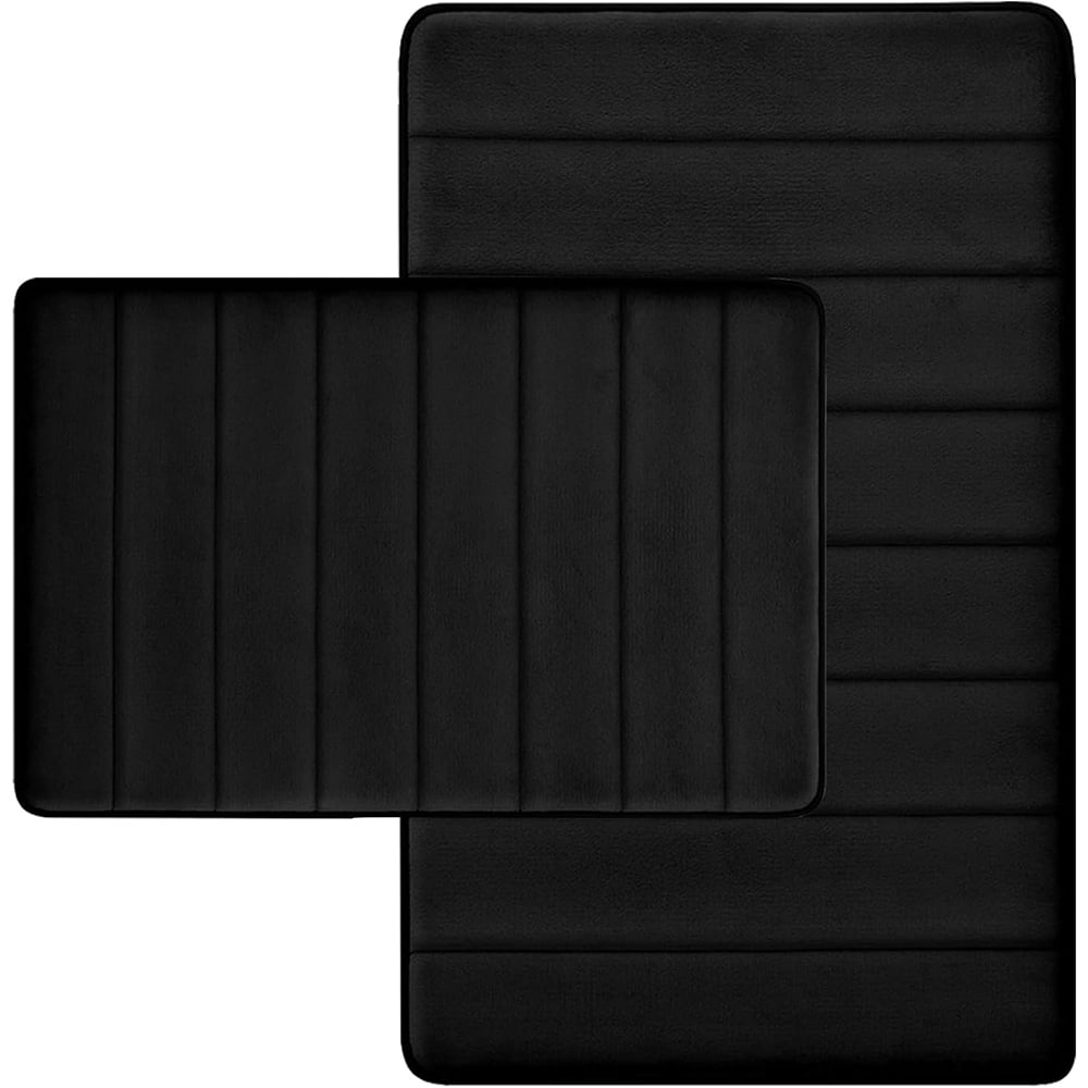 Januofit Bathroom Rugs Set 2 Piece Memory Foam Bath Rugs Non-Slip Bath Mat,Washable Room Mats,Absorbent Shaggy Rugs Super Soft Kitchen Mats, Batroom Carpets for Bathroom,Tub,Shower Home Decor（Black）