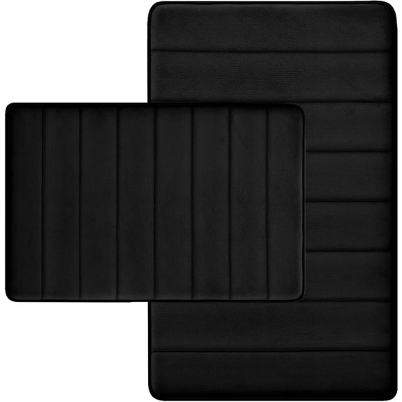 Januofit Bathroom Rugs Set 2 Piece Memory Foam Bath Rugs Non-Slip Bath Mat,Washable Room Mats,Absorbent Shaggy Rugs Super Soft Kitchen Mats, Batroom Carpets for Bathroom,Tub,Shower Home DecorBlack