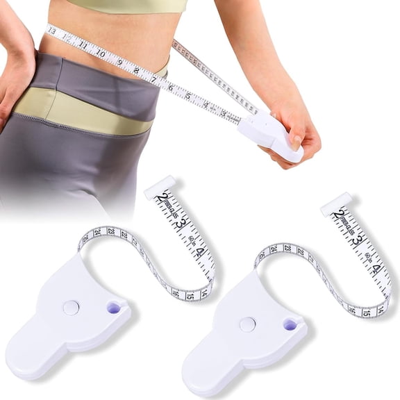 Januofit Body Measuring Tape, 2 Pack Retractable Measuring Tape for Body Measurements with Locking Mechanism and Push Button, Automatic Body Tape Measure for Fitness & Tailoring - White