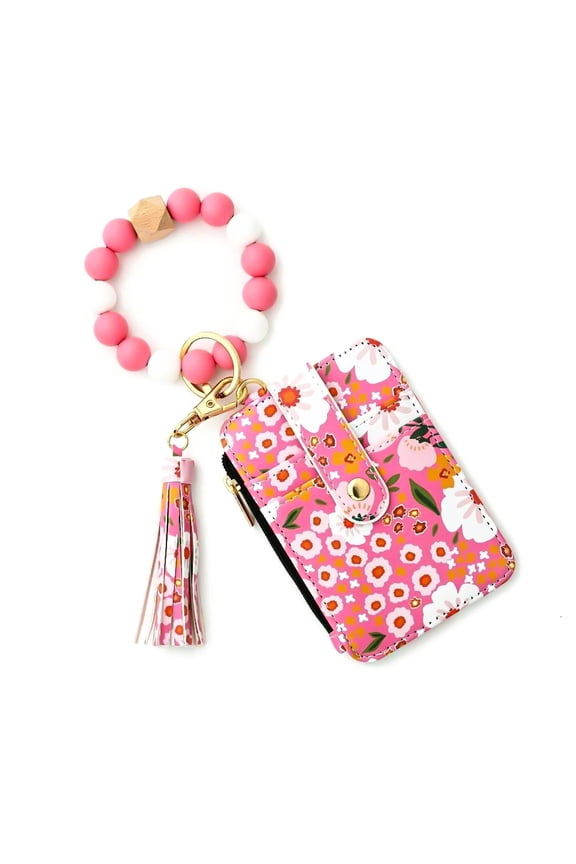 Boho Beaded Wallet Keychain Wristlet Wallet for Women Credit Card Holder Small Purse Tassel Silicone Keychain Gifts