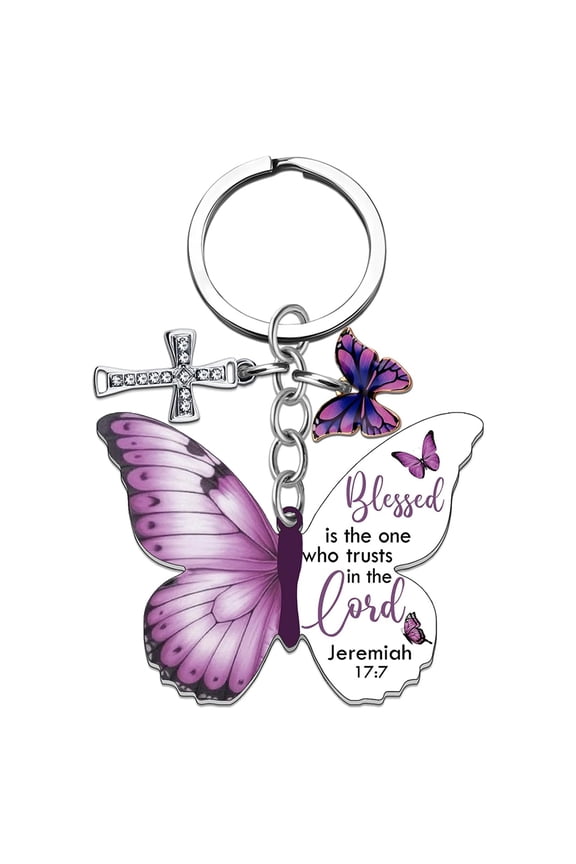 Butterfly Keychain, Christian Keychains for Women, Cross Bible Verse Keychain Butterfly Purse Charm Faith Based Gifts, Inspirational Religious Gifts for Female Friends Daughter Teen Girls