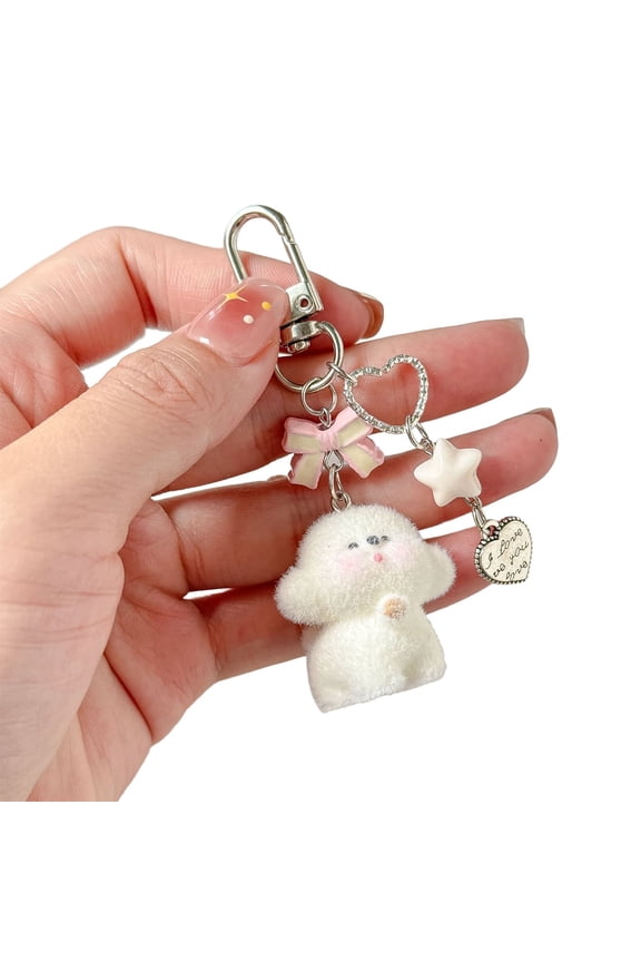 Cute Fuzzy Keychain Aesthetic Charm Kawaii Animals Y2K Heart Bag Purse Decor Accessory Women Girls Gifts