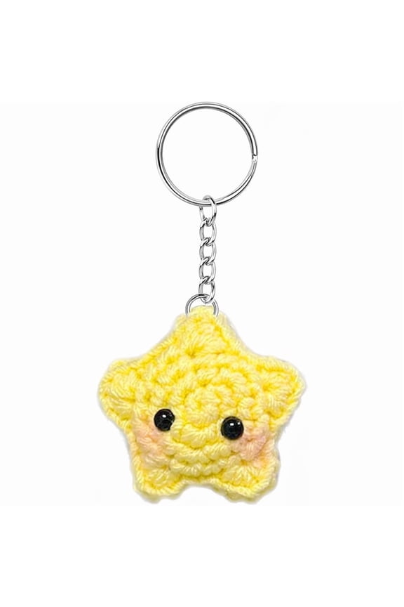 Cute Star Keychain,Crochet Kawaii Blush Stars for Car Key Decor,Handmade Purse Bag Charms Key Ring Gifts Women