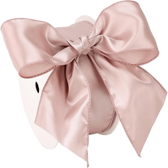 Januofit Dusty Rose Satin Wired Ribbon 2.5" x 25 Yd, Dusty Pink Wire Edge Decorative Ribbon for Wreaths Supplies, Crafts, Gift Wrapping, Baby Shower, Christmas, Wedding Decor, Floral Arrangements