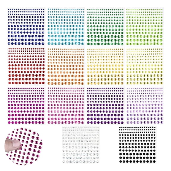 Januofit Gem Stickers, 14 Colors, Self Adhesive, Bling Rhinestone Jewels, Stick on Gems for Face Makeup, Body, Nails, Festivals, Crafts, Weddings Embellishments (14 Sheets, 2310 PCS)