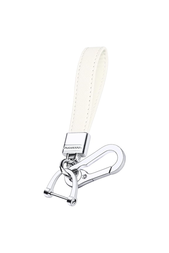 Genuine Leather Car Keychain,Universal Heavy Duty Metal Key Chain Accessories,Car Fob Key Keychain Holder with 360 Degree Rotatable Snap Swivel and Anti-Lost D-Ring for Men Women(White)