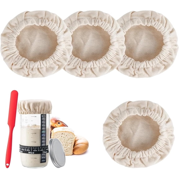 Januofit  Handmade Cotton Cloth Covers - 4pc Reusable Sourdough Jar Cover, Fits Jars 3-4 Inch