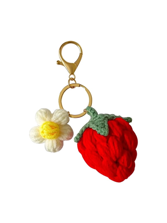 Keychain Handmade Weaving Cute Strawberry Flower Keychains Gift for Car keys Bag Wallet Purse Women Girls