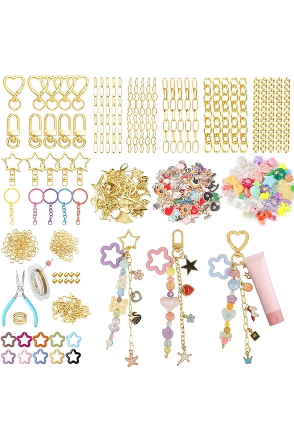 Keychain Making Kit 354pcs - Bag Charm Kit with 136 Charms, 25 Extender Chains, 20 Keychain Clips, Beading Accessories & Jewelry Pliers - DIY Crafting and Jewelry Making for Adults & Kids