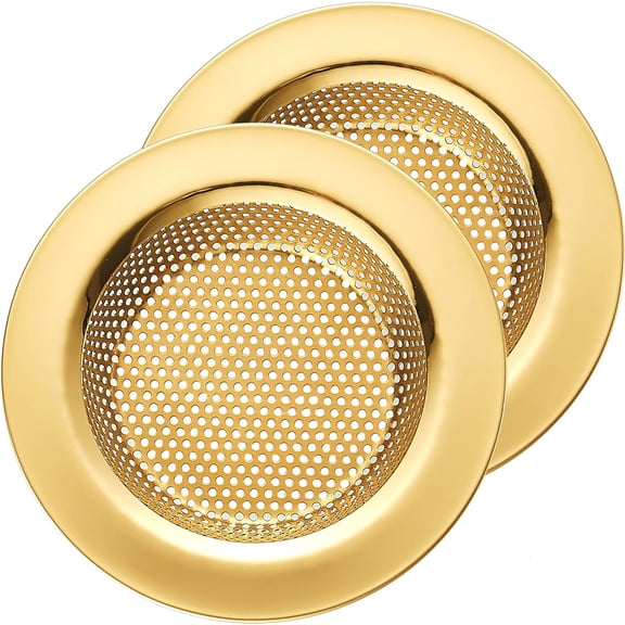 Januofit Kitchen Sink Strainer Stainless Steel, Kitchen Sink Drain Strainer, Gold Sink Strainers for Kitchen Sinks with Large Wide Rim 4.5" Diameter (2 PCS)
