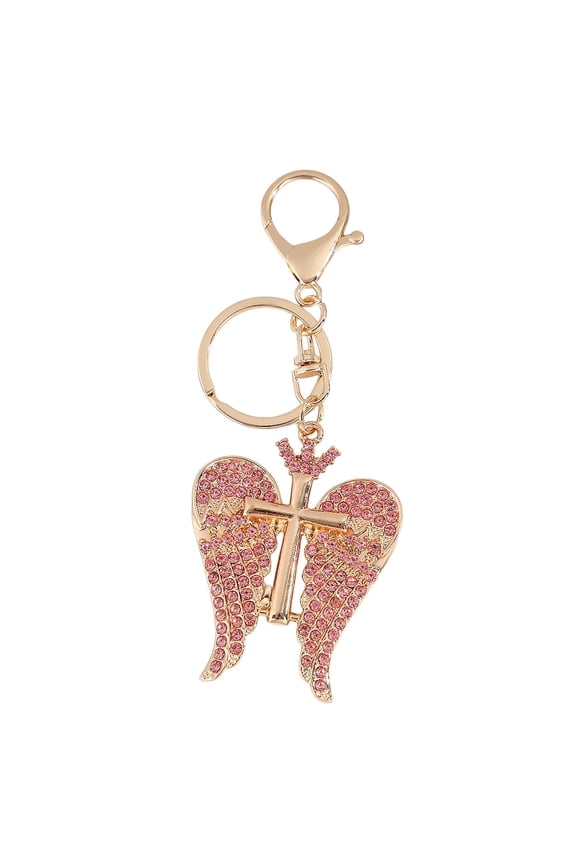 Luxury Religious Keychain, Gold Dollar Sign, Rhinestone Cross, Angel Wings Cross Keychains for Car, Bag, Key Accessories