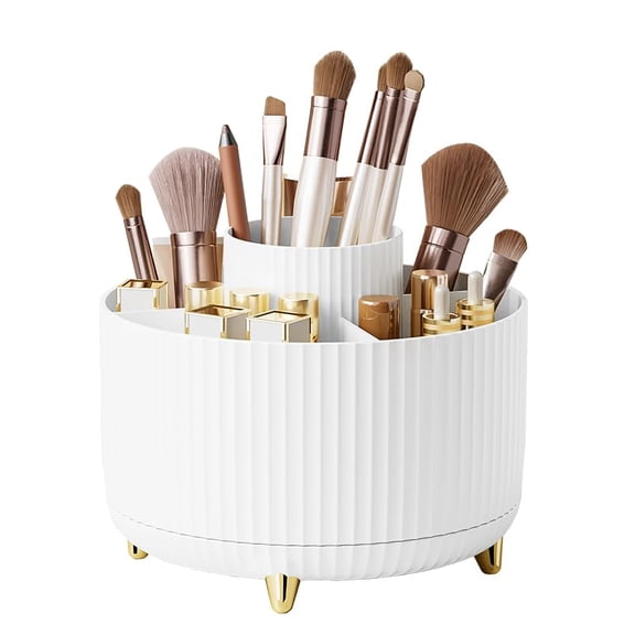 Januofit Makeup Brush Holder Organizer,360 Rotating Makeup Brush Organizer,5 Slot Make up Brushes Cup for Cosmetics, Nail Polish, Art Supply, Bathroom Vanity Desktop Organizer - White