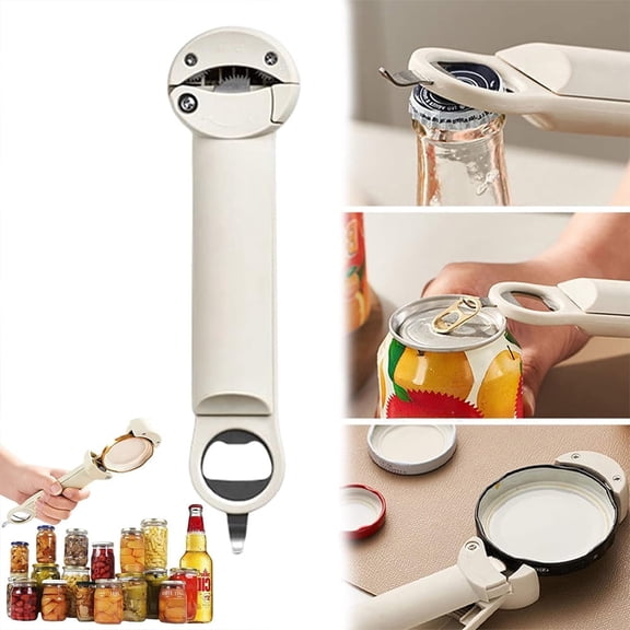Januofit Multifunctional Retractable Bottle Opener - Adjustable Multifunctional Can Opener Jar Lid Gripper - 2024 New Jar Opener Bottle Opener for Weak Hands, Senior Arthritis (White)