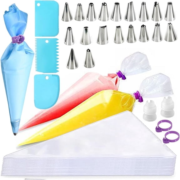 Januofit Piping Bags and Tips Set, 100PCS 12 Inch Disposable Pastry Bags with Tips Cupcake Frosting Piping Kit Cookie Decorating Supplies, Royal Icing Bags and Tips Set for Cake