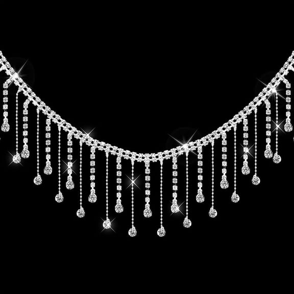 Januofit Rhinestone Fringe Trim, Silver Rhinestone Trim Ribbon Tassel Belt Chain Diamond Crystal Beaded Fringe for Sewing Clothing Craft Wedding Accessories Jewelry Personalized DIY Decoration