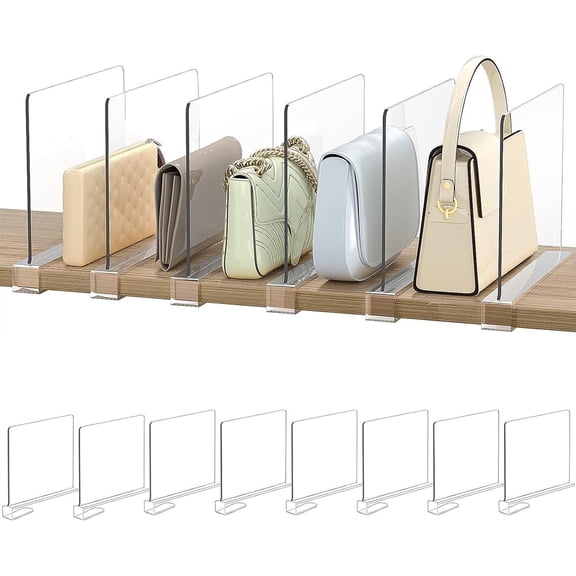 Januofit Shelf Dividers Purse Organizer for Closet: 8-Pack Acrylic Bag Storage Organizer for Handbags, Clutches, Clothes, Sweater, Towel on Wood Shelves