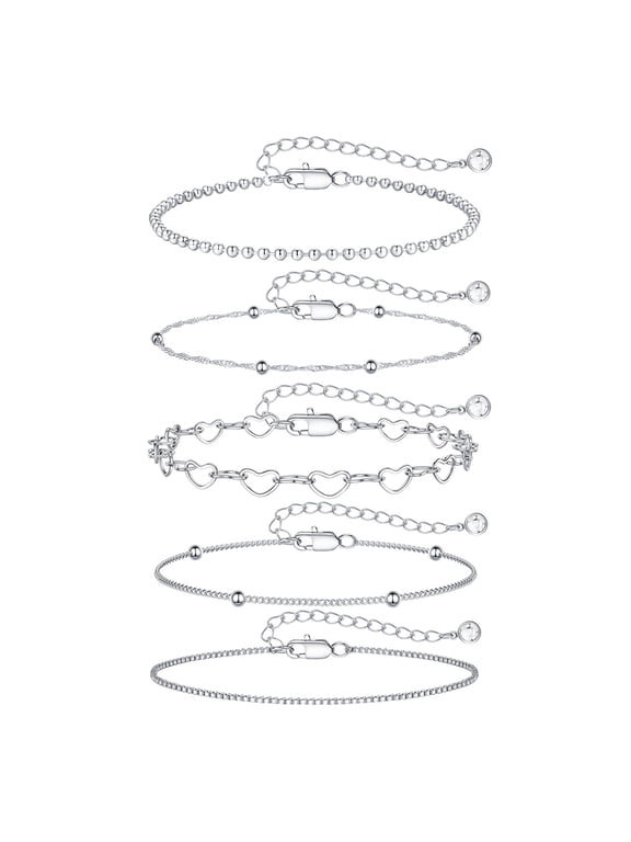 Silver-Plated Bracelets for Women - Dainty Silver-Plated Bracelets Set for Women Trendy Minimalist Simple Layered Bracelet Stack Waterproof Trendy Jewelry Gifts for Women