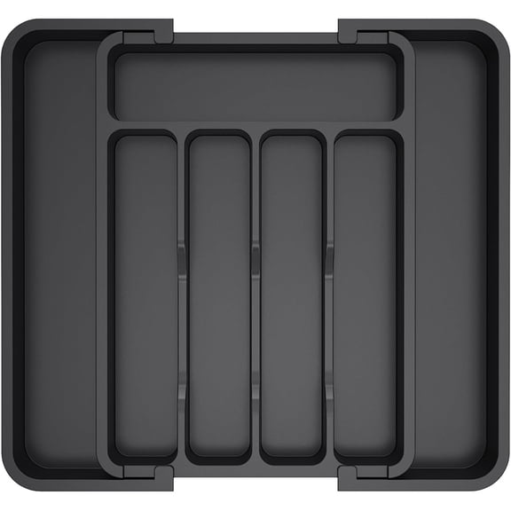 Januofit Silverware Drawer Organizer, Expandable Utensil Tray for Kitchen, BPA Free Flatware and Cutlery Holder, Adjustable Plastic Storage for Spoons Forks Knives, 8.5-14 x 12", Black