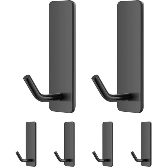 Januofit Small Self Adhesive Hooks for Walls No Damage, 6-Pack Stainless Steel Stick on Hooks for Hanging Towel Key Hat Bag Jewelry, Sticky Hangers for Kitchen Bathroom Door (Black(6pcs))