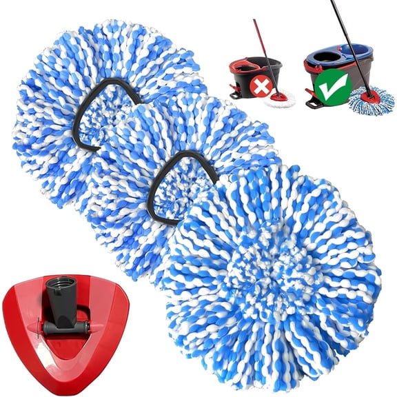 Januofit Spin Mop Replacement Head, Microfiber Mop Refills, Easy to Replace, Include 3 Mop Replace Heads, 1 Extra Mop Replacement Base