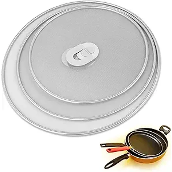 Januofit Splatter Screen for Cooking - Stainless Steel Grease Splatter Guard for Frying Pan with Foldable Knob, As a Strainer Set of 3(10", 11.5", 13"), Dishwasher Safe