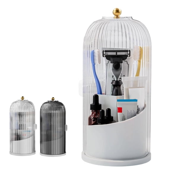 Januofit Toothbrush Holders with Sliding Lid for Bathroom Counter Organizer, Tooth Brush Toothpaste Holder for Bathroom Vanity Makeup Brushes Holder-White