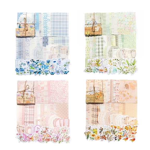 Januofit Vintage Floral Scrapbook Paper & Journaling Stickers (400pcs) Assorted Set - 4 Pack Junk Journal Supplies for Bullet Journaling, Retro Crafts, Planner, Mixed Media, Collage Card Album