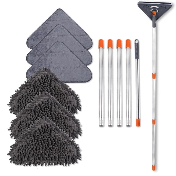 Januofit Wall Cleaner Mop with 79 Inches Long Handle, 360° Wall Washer Cleaner Tool for Walls/Ceiling Fans/Dust/Baseboard/Floors Clean, Ceiling Cleaner Tool Duster with Squeegee 6 Replacement Pads