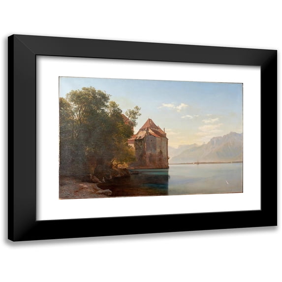 Janus la Cour 18x13 Black Modern Framed Museum Art Print Titled - Castle by Lake Geneva (1876)