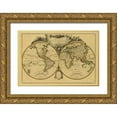 thumbnail image 1 of Janvier, Jean 18x13 Gold Ornate Wood Framed with Double Matting Museum Art Print Titled - Mappemonde, 1782 - Tea Stained, 1 of 4