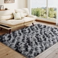 thumbnail image 1 of Janvonne 4x6 Fluffy Area Rug for Bedroom, Modern Shaggy Carpets Fuzzy Rug for Teens Dorm Bedside Home Decor Aesthetic, Heavy Duty Non Slip, Tie-dye Stripes in Black and Grey, 1 of 8