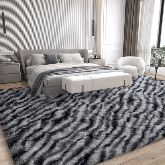 Janvonne 6x9 Fluffy Area Rug for Living Room Bedroom, Modern Shaggy Carpets Fuzzy Rug for Teens Dorm Bedside Home Decor Aesthetic, Heavy Duty Non Slip, Zebra Print
