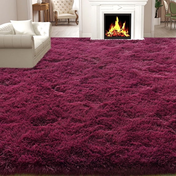 Janvonne 9x12 Fluffy Burgundy Red Area Rug for Bedroom Living Room Soft 6x9 Fuzzy Rugs Non-Shedding Indoor Plush Rug for Nursery Kids Room Dorm Room Home Decor, High Pile Shaggy Floor Carpets