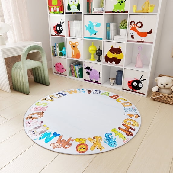 Janvonne Animal Alphabet Kids Area Rug - Soft ABC Learning Carpet, Non-Slip Washable Play Rug for Nursery Playroom Bedroom,47in