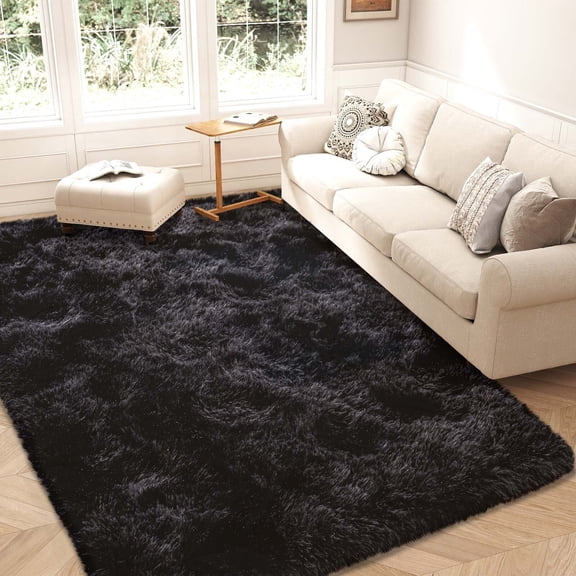 Janvonne Fluffy Area Rugs for Living Room Bedroom, 5x7 ft Soft Fluffy Shaggy Sofa-side Rug, Indoor Floor Carpet for Kids, Dorms, Nursery Rooms, Home Decor Aesthetic, Tie-Dye Black Gray