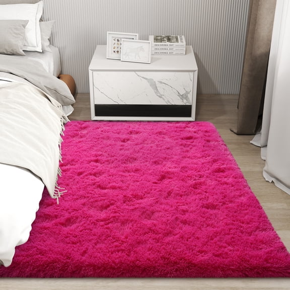 Janvonne Area Rugs for Bedroom,4x6ft Soft Non Skid Shaggy Carpets for Living Room, Dorms, Home Decor,Rose Red