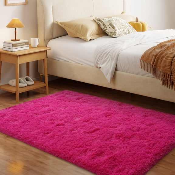 Janvonne Area Rugs for Doorway,3x5ft Non Skid Shaggy Carpets for Entrance hall, Entrance, Home Decor Aesthetics,Rose Red