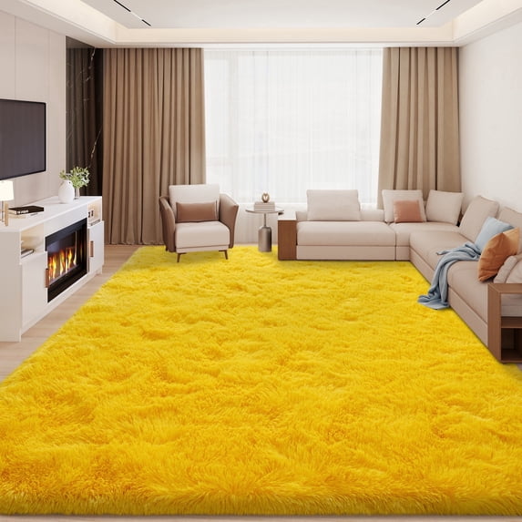 Janvonne Area Rugs for Living Room,8x10ft Soft Fluffy Shaggy Indoor Floor Carpet for Bedroom,Dorms, Nursery Rooms, Home Decor Aesthetic,Bright Yellow