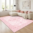 thumbnail image 1 of Janvonne Bohemian Pink Area Rug, Soft Low-Pile Washable Non-Slip Vintage Throw Rug for Living Room Bedroom Nursery, Stain Resistant Kid & Pet Friendly,5'x7', 1 of 8