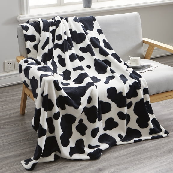 Janvonne Cow Print Double Sided ultra-soft micro plush Machine washable Throw Blanket for Bed Sofa,Perfect for Adults Kids, Home Decor, Travel, Camping, Gift,Black and white,60x80in