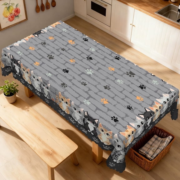 Janvonne Cute Cat Print Rectangular Tablecloth,60x86 Inch, Waterproof Stain Resistant, Perfect for Cat Lovers, Kitchen Dining & Pet Party Decor