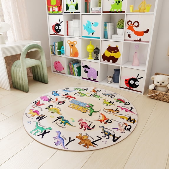 Janvonne Dinosaur Alphabet Kids Area Rug - Soft ABC Learning Carpet, Non-Slip Washable Play Rug for Nursery Playroom Bedroom,47in