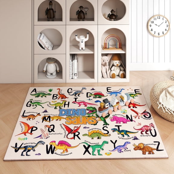 Janvonne Dinosaur Alphabet Kids Area Rug - Soft ABC Learning Carpet, Non-Slip Washable Play Rug for Nursery Playroom Bedroom,3x4ft