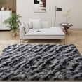 thumbnail image 1 of Janvonne Fluffy Area Rug for Bedroom Living Room Soft 5x7 Fuzzy Rugs Non-Shedding Plush Rug for Nursery Kids Room Dorm Room Home Decor, Tie-dye Stripes in Black and Grey, 1 of 8